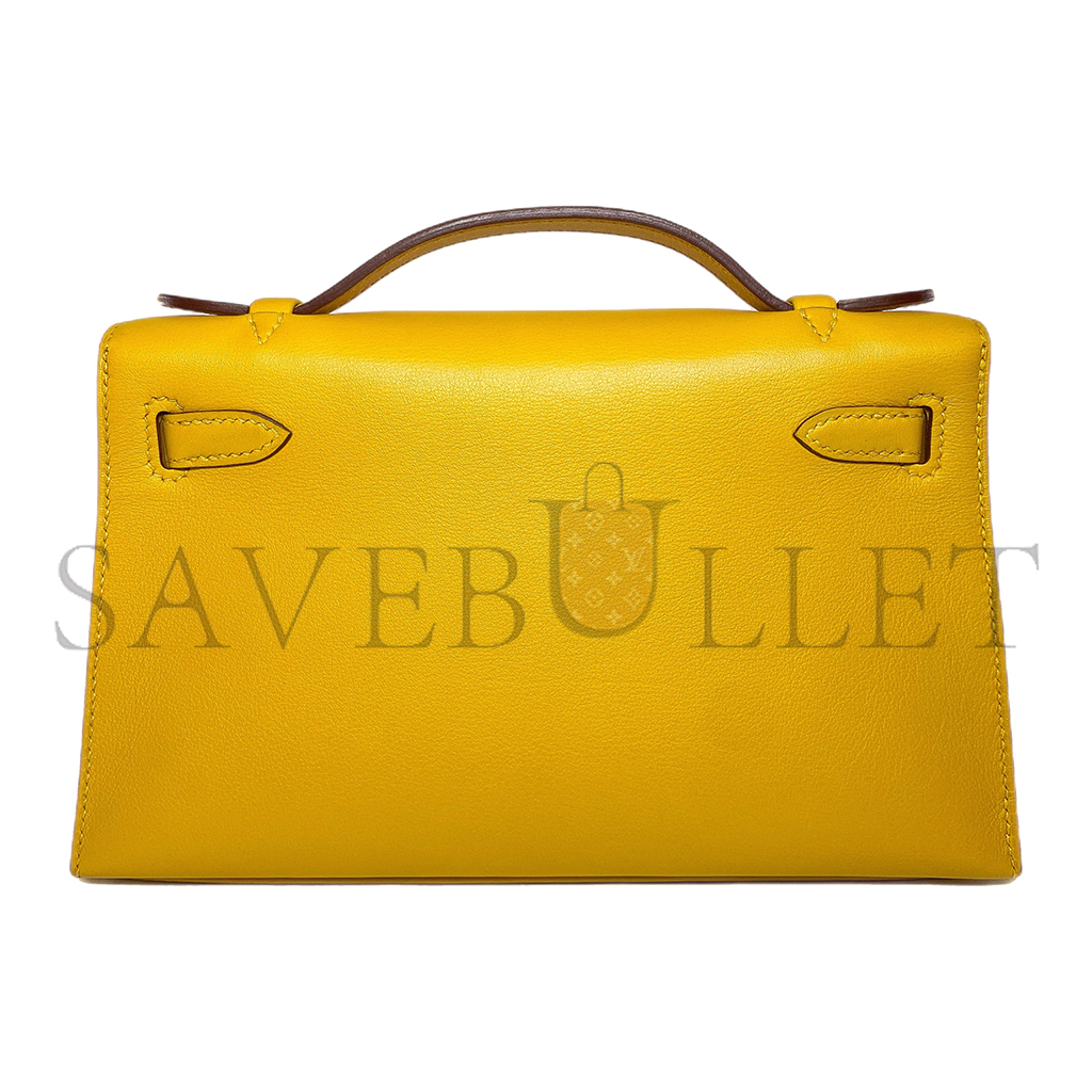 HERMÈS MASTER KELLY POCHETTE JAUNE AMBRE SWIFT GOLD HARDWARE (22*14*7cm)